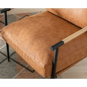 Guyou Modern Accent Chair, Upholstered Faux Leather Reading Armchair with Metal Legs, Casual Living Room Chair with Removable Cushion and Backrest for Living Room Bedroom Study, Brown