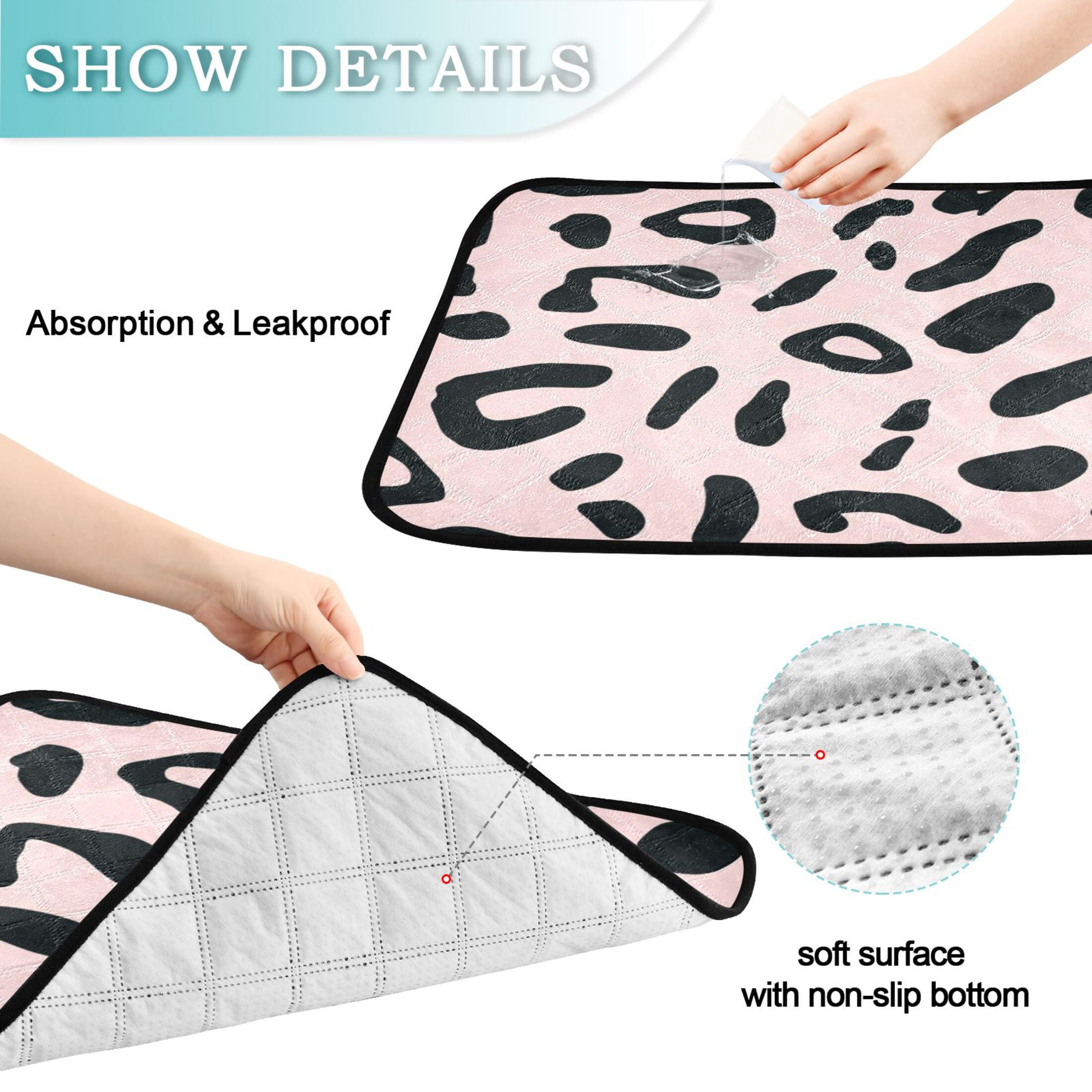Washable Pet Pee Pads with Super Absorbent Reusable Training Pads for Dogs & Cats Creamy Pink Leopard Print
