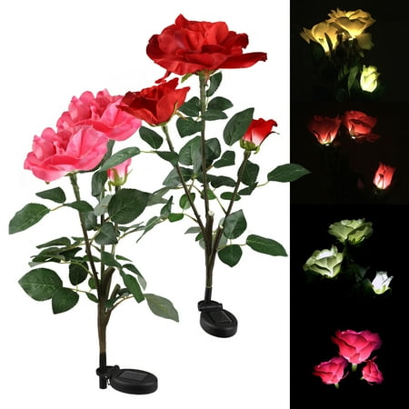 Decorative Solar Lights Outdoors EEEKit Solar Garden Stake Lights, Waterproof Solar Rose Lights Outdoor Decorative Rose Flowers LED Lights Lighting with 3 Roses for Garden Landscape Yard Courtyard Patio Pathway Backyard Decorations ()