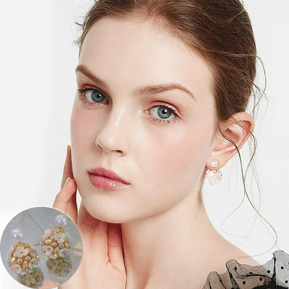 Dvkptbk Pearl Earrings Vintage Flower Pearl Earrings, Three-Dimensional Flower Pearl Earrings Female Flower Two- Temperament Earrings Jewelry