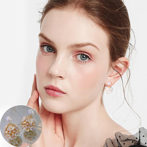 Pendientes para mujer, regalos para mujer, pendientes vintage de flores y perlas, pendientes tridimensionales de flores y perlas, pendientes femeninos de dos temperamentos, pendientes de perlas.