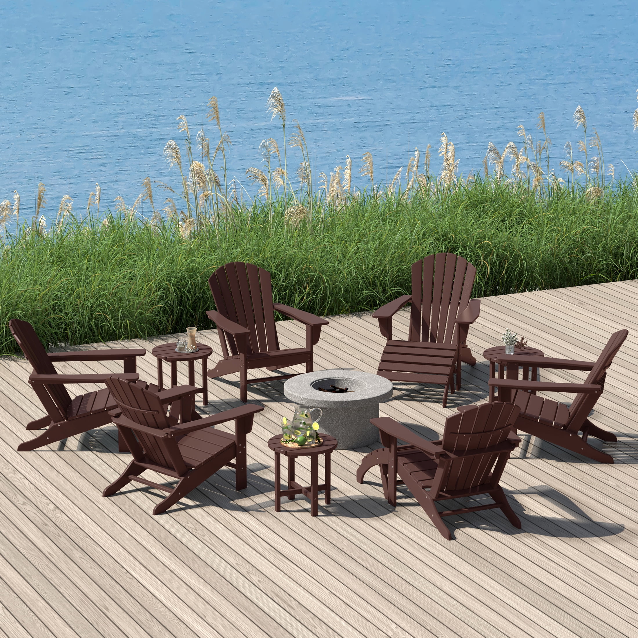 WestinTrends Dylan 12 Piece Outdoor Adirondack Chair With Ottoman And Side Table, Dark Brown