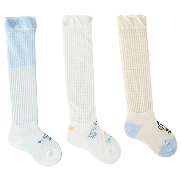 REDARER Baby Boys 3-Pack Knee-High Socks, Cable Knit Embroidered Socks, Breathable Comfortable for Everyday Wear,0-2 Years