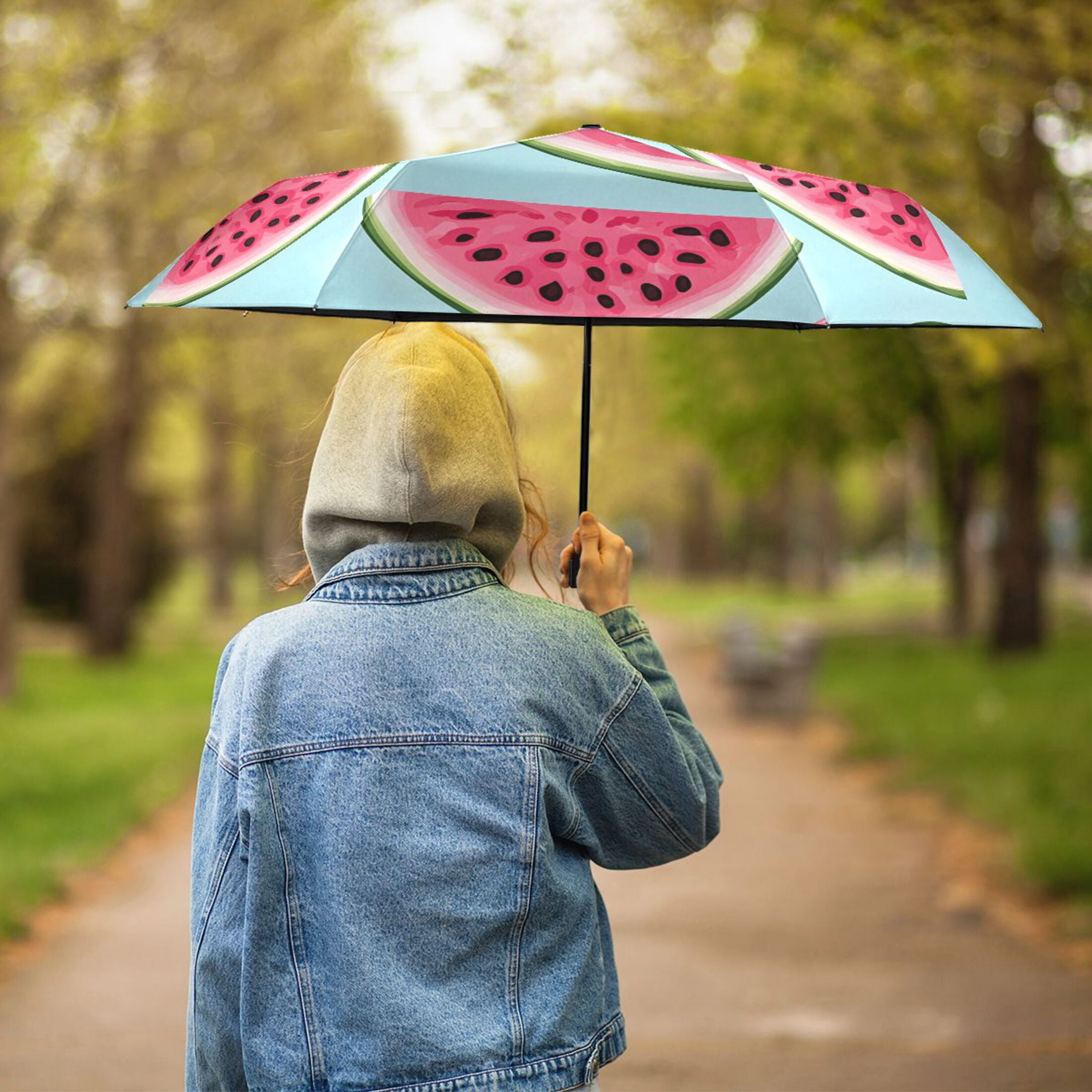 ALAZA Watermelons UPF 50+ Compact Folding Umbrella for Rain Travel Umbrella Packable