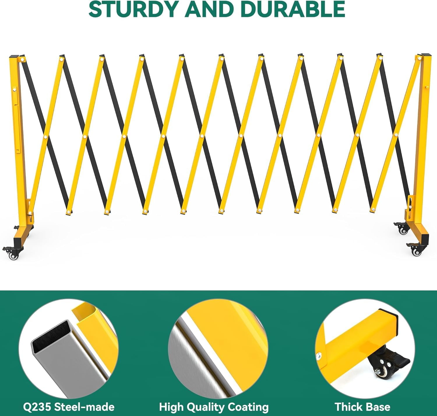 TEQIN Industrial Expandable Metal Barricade, 6FT/7FT/8FT/11FT, Mobile Safety Barrier Gate, Retractable Traffic Fence,Easily Assembled Safety Barrier with Casters, Flexible Mobile Gate