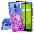thumbnail image 2 of Spy Case for At&t Motivate 2 / Cricket Icon 3 / Splendor Case Ring Kickstand Liquid Glitter Phone Case Cover with Tempered Glass Screen Protector - Purple/Blue, 2 of 5
