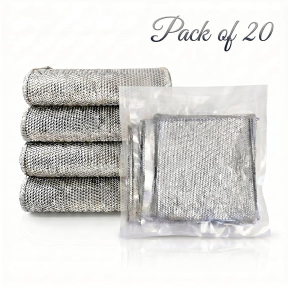 20 Pack Wet & Dry Use Kitchen Cleaning Cloths, Non-Stick Reusable Metal Cleaning Cloths for Stove Top and Cookware Stain Removal