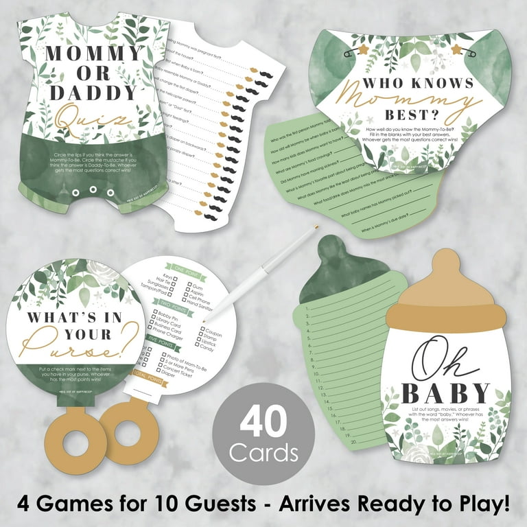 Big Dot of Happiness Boho Botanical Baby - 4 Greenery Baby Shower Games - 10 Cards Each - Gamerific Bundle