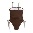 thumbnail image 6 of WEIGFI Women's Swimwear One-Piece Tummy Control Bathing Suit Adjustable Tie Knot Spaghetti Strap Crew Neck Beachwear Solid Color Soft Party Swimwear,Coffee,M, 6 of 7