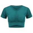 thumbnail image 6 of Yubnlvae Women's Crop Top - Drawstring Waist Pleated Round Neck T-Shirt | Umbilical Top with And Pleated Round Neck T Shirt for Women (Green | M), 6 of 9