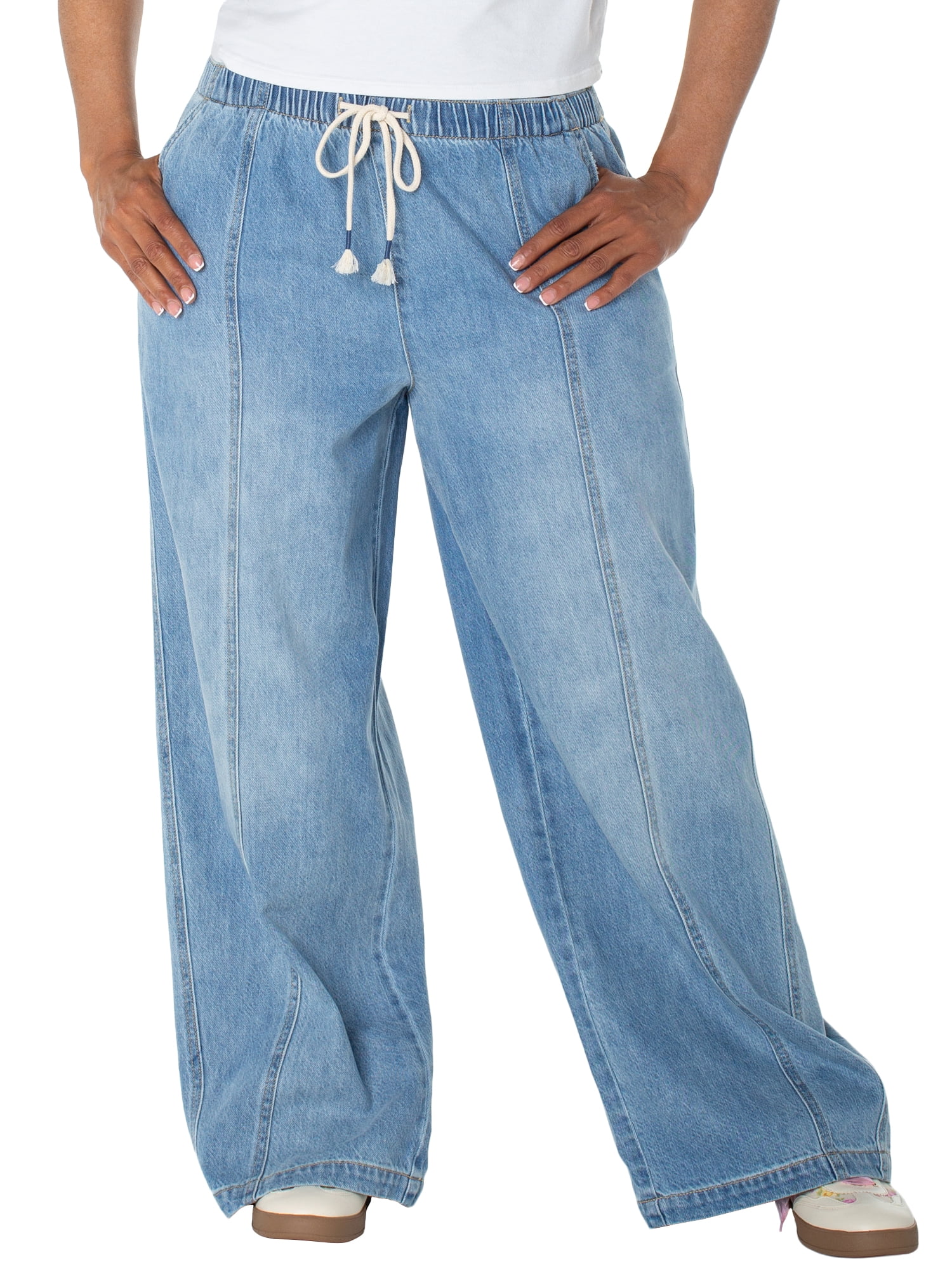 Celebrity Pink Women's and Women's Plus Drapey Wide Leg Jeans, Sizes XS-4X