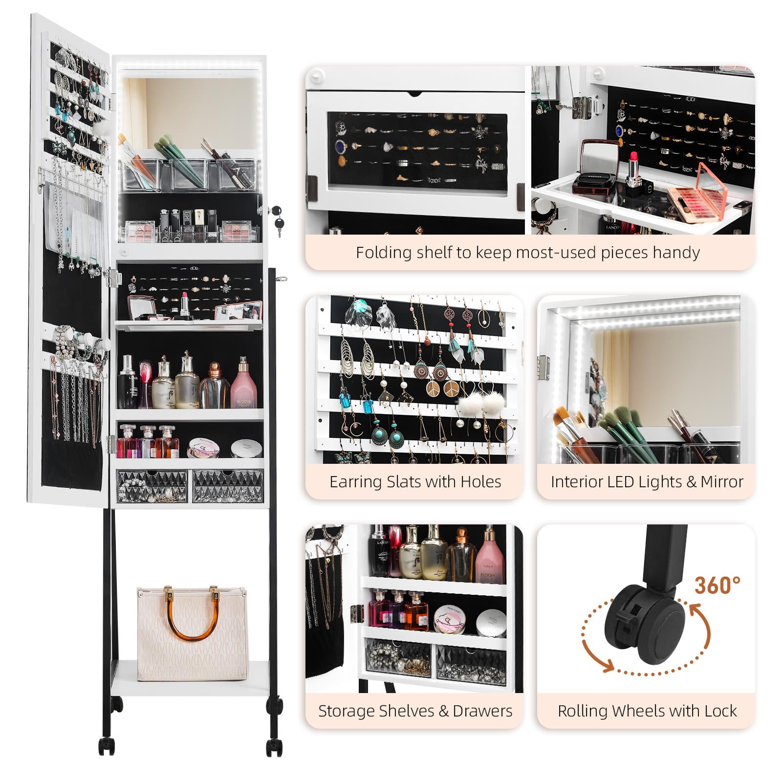 Free Shipping! Ktaxon Freestanding Jewelry Cabinet, LEDs