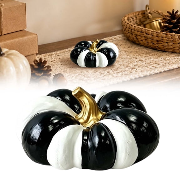 Decorative Pumpkins, Halloween & Fall Decor For Table Black And White, Thanksgiving, Faux Checkered Pumpkins Table Centerpieces, Modern Resin Pumpkin Decorations For Farmhouse