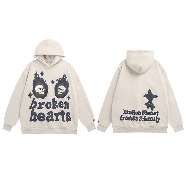 Sweat à Capuche Planète Cassé Tendance Américaine Imprimé Amusant de Rue plus Velours design Ample