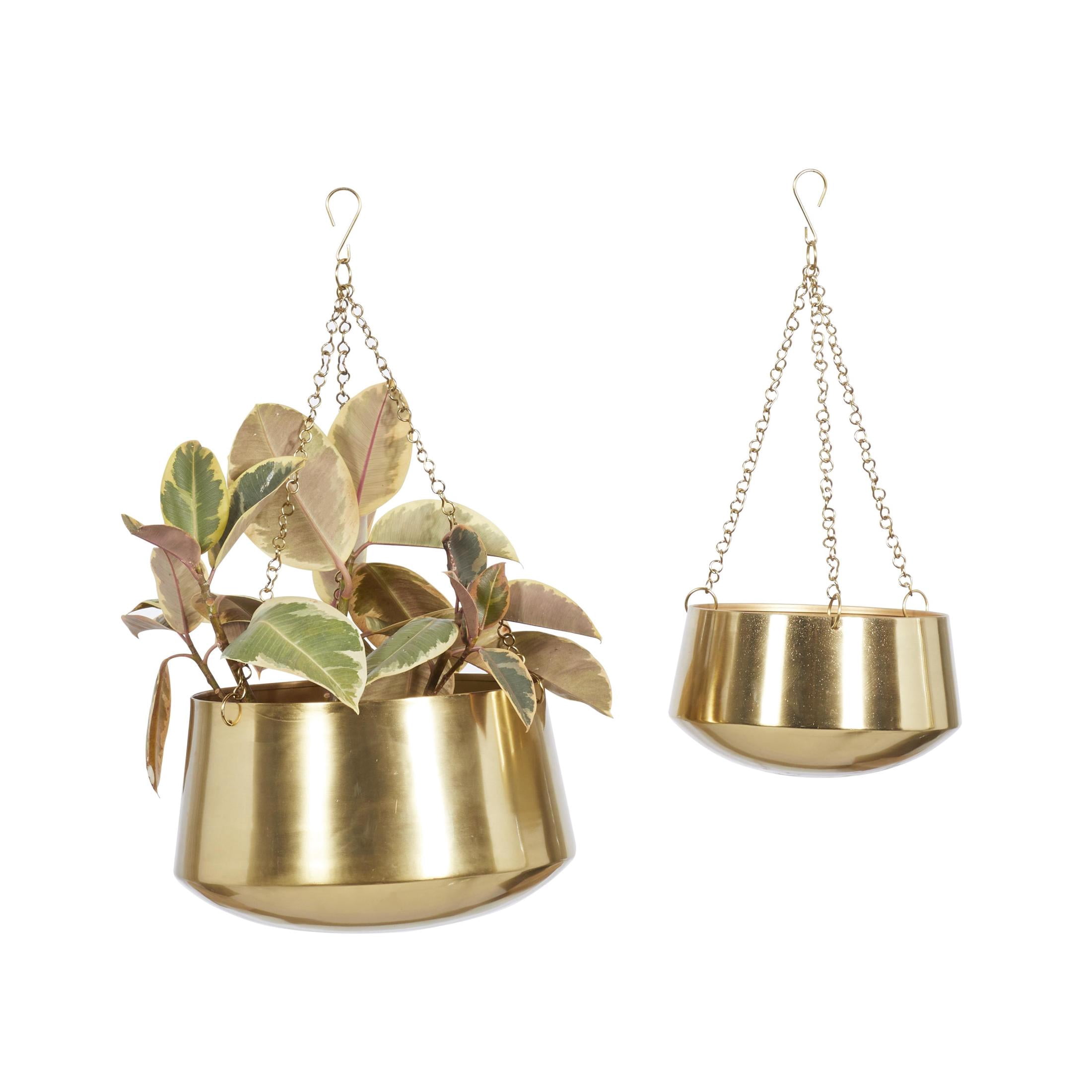 DecMode 5", 7"H Round Gold Metal Hanging Dome Wall Planter with Chain (2 Count)