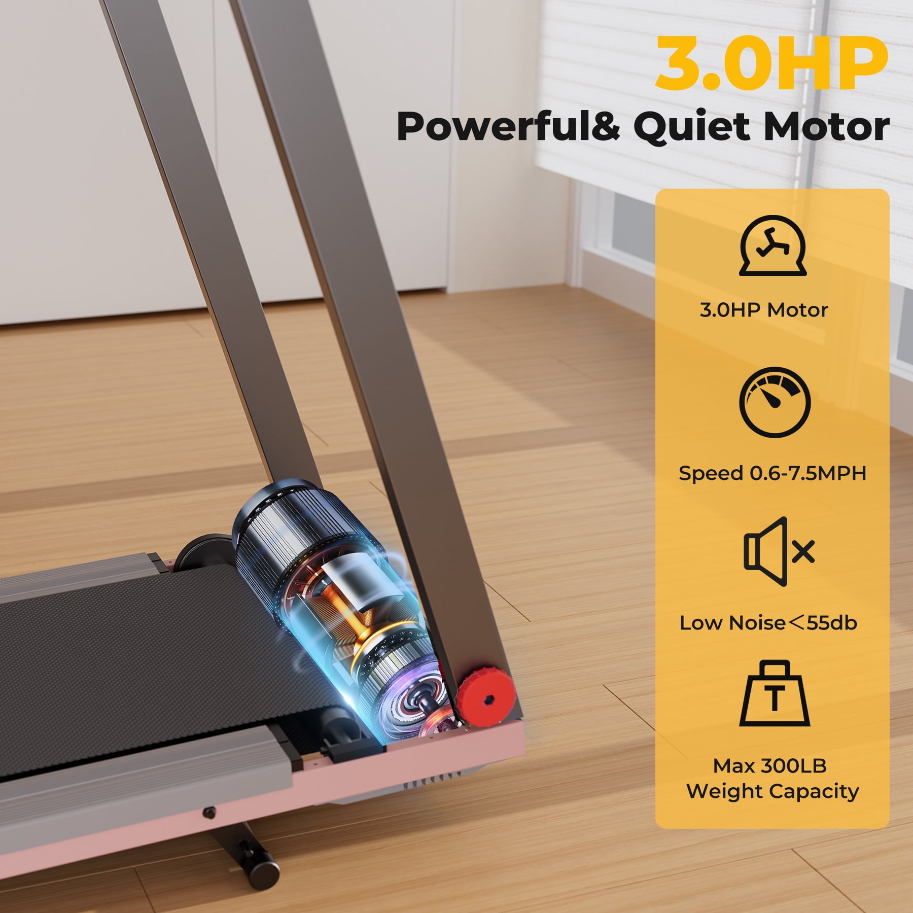 SSPHPPLIE Folding Treadmill with 6% Incline for Home,300 LBS Capacity, 3 HP,0.6-7.5MPH,Easy Assembly for Small Space