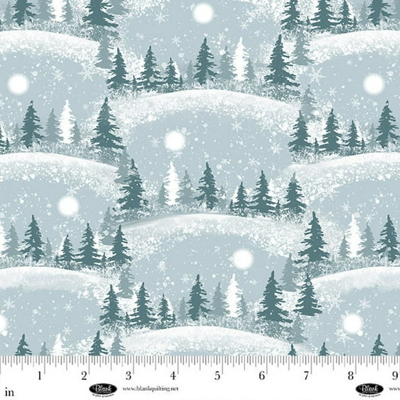 Blank Quilting Winter Whispers Scenic Trees Sky Lt Blue Cotton Fabric By The Yard