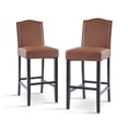 thumbnail image 4 of Counter Height Bar Stools Set of 2 - Brown PU Leather Upholstered Stools, Rubberwood Legs, Kitchen Island Seating, 300LBS Capacity, 4 of 9