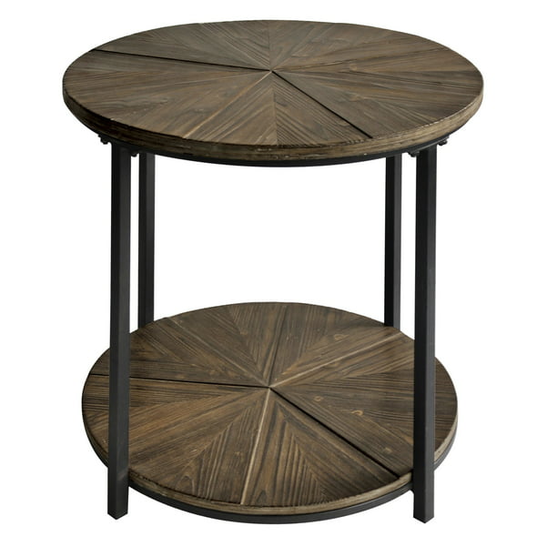 Jackson Round Metal And Rustic Wood End, Round Rustic End Table