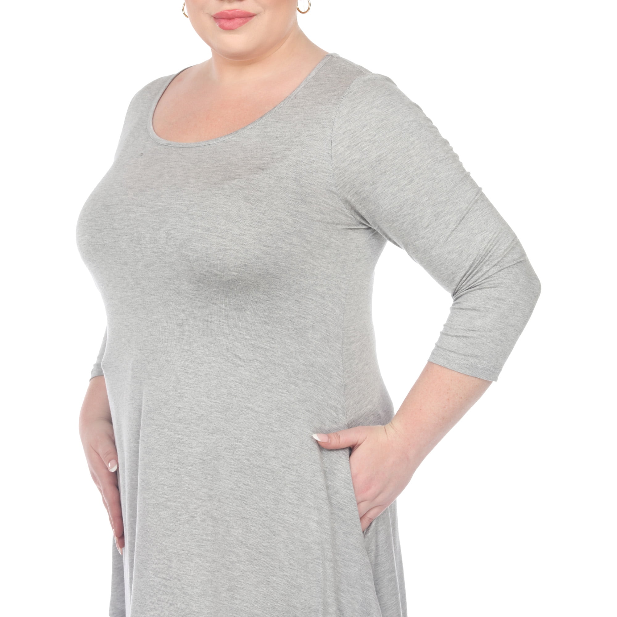 White Mark Women's Plus Size Quarter Sleeve Solid Sharkbite Tunic Top
