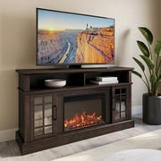 BELLEZE 58" TV Stand with 23" Electric Fireplace, Fireplace TV Console for TVs up to 65", Home Entertainment Center with Storage Cabinet and Adjustable Shelves - Astorga (Espresso)