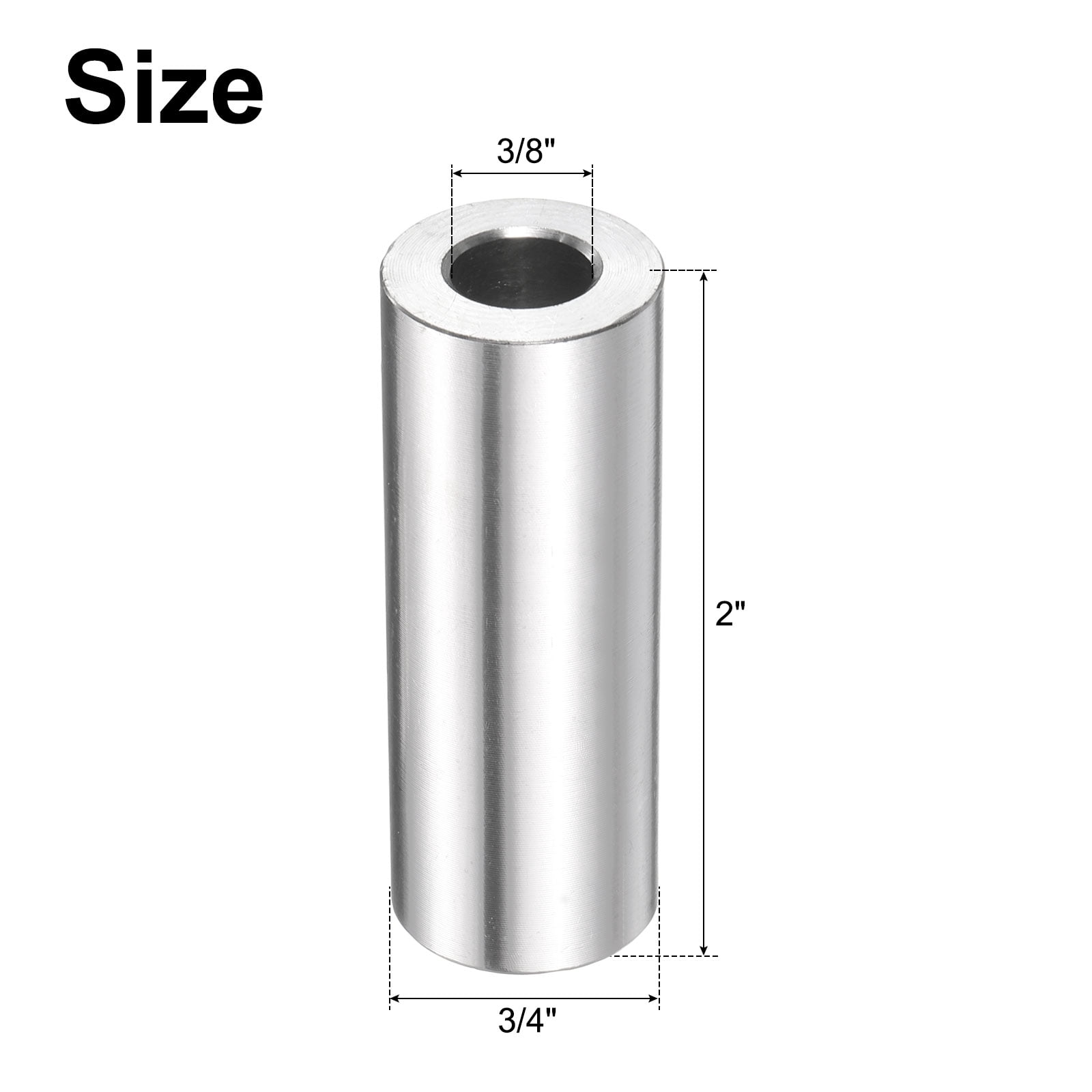 5 Pack Stainless Steel Spacer 3/8" Bore x 3/4" OD x 2" Length Screw Bushing Plain Finish Round Metal Spacer for M10 Screws Bolts and Rods