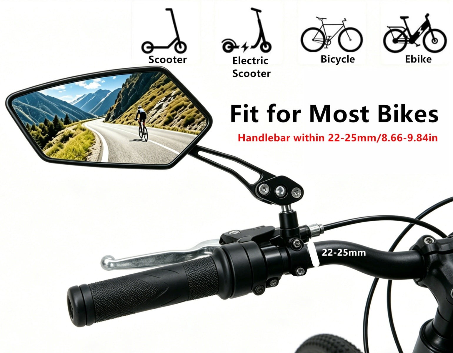 1 Pair Bike Mirror, Rotaty Diamond MTB Road Cycling Bicycle Handlebar Rear View Glass