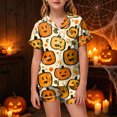 thumbnail image 2 of KPOPLK Halloween Kids Pajama Sets Girls Satin Silk Short Sleeve Tops and Shorts 2-Piece Snug-Fit Holiday Pajamas Soft Sleepwear Outfits,Size 10-11 Years, 2 of 5