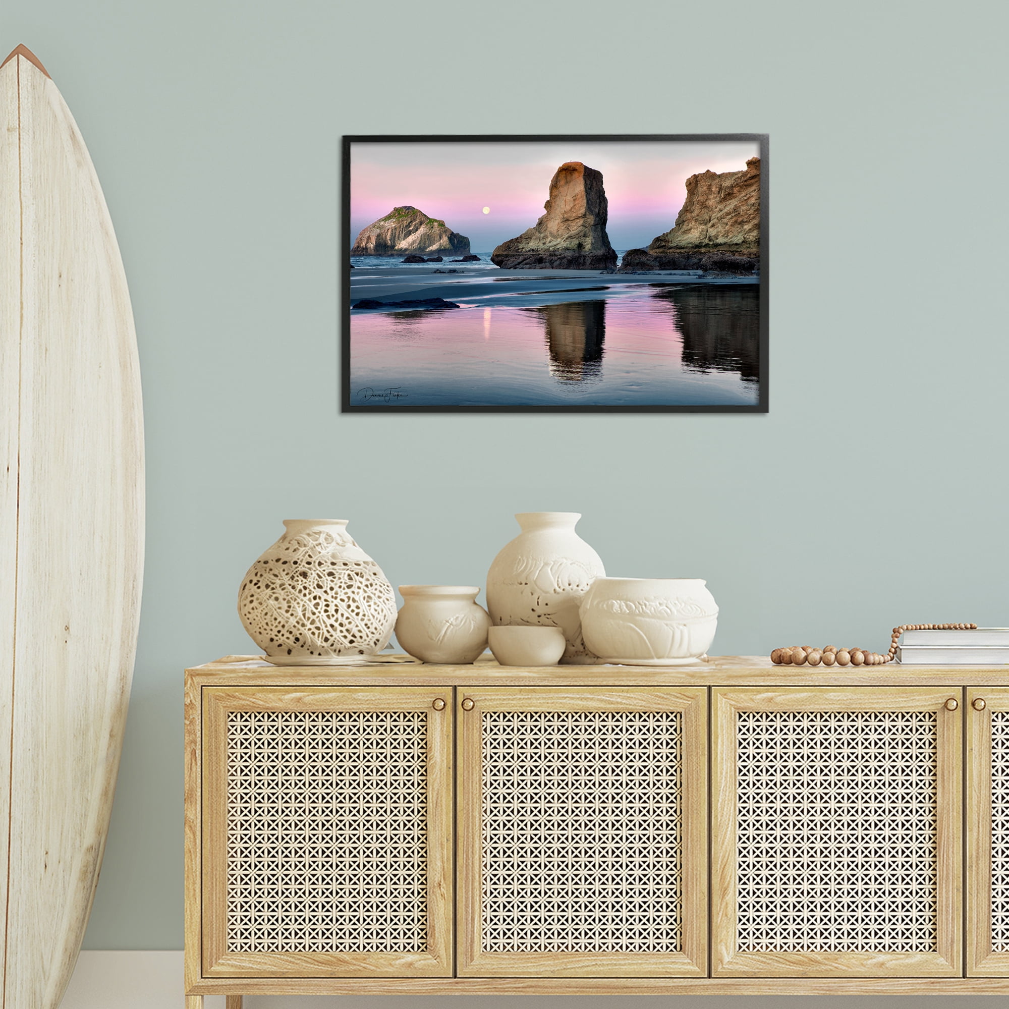 Stupell Industries Moonlit Beach Cliffs Landscape Photography Black Framed Art Print Wall Art, 30 x 20