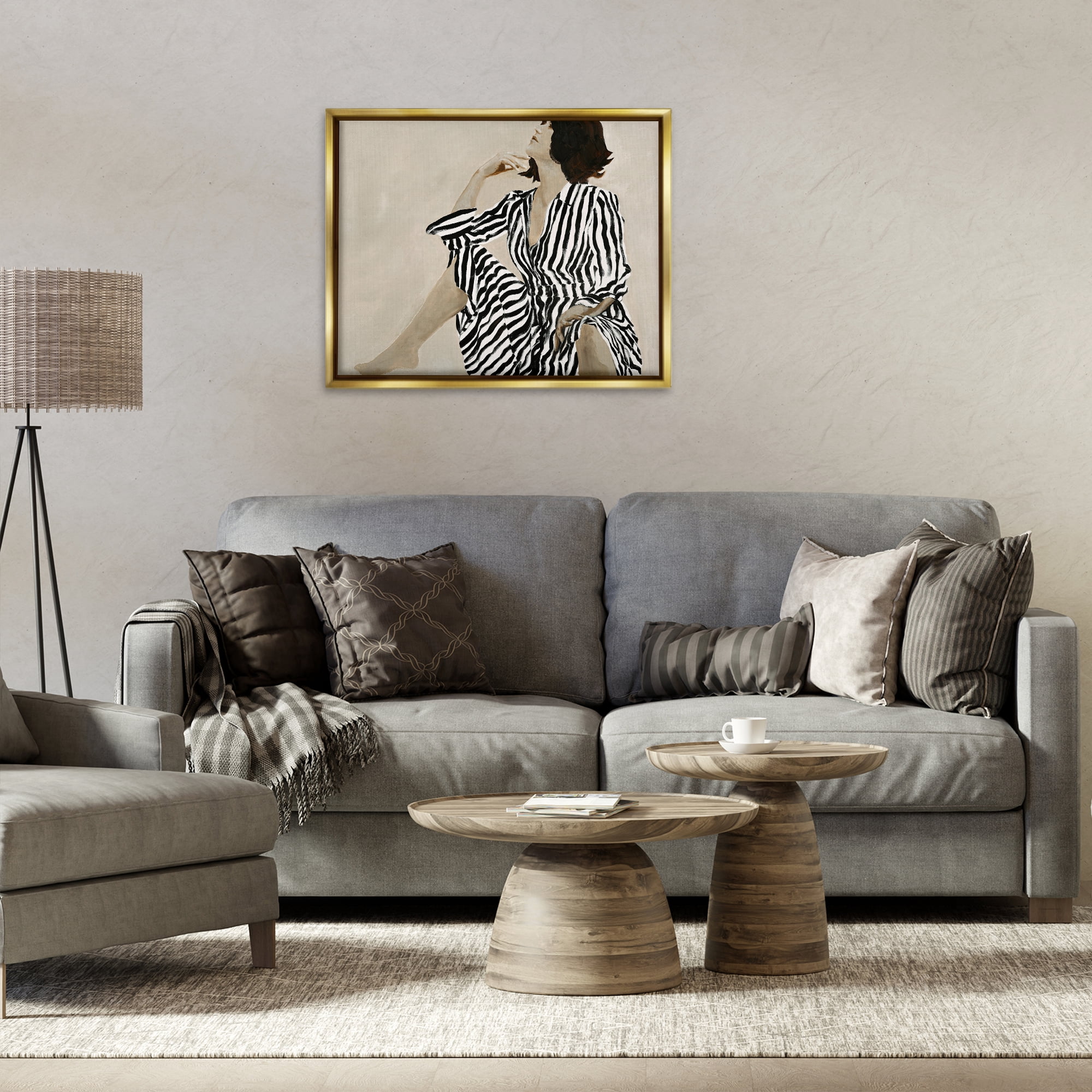 Stupell Industries Stylish Woman in Thought People Painting Gold Floater Framed Canvas Art Print Wall Art, 31 x 25