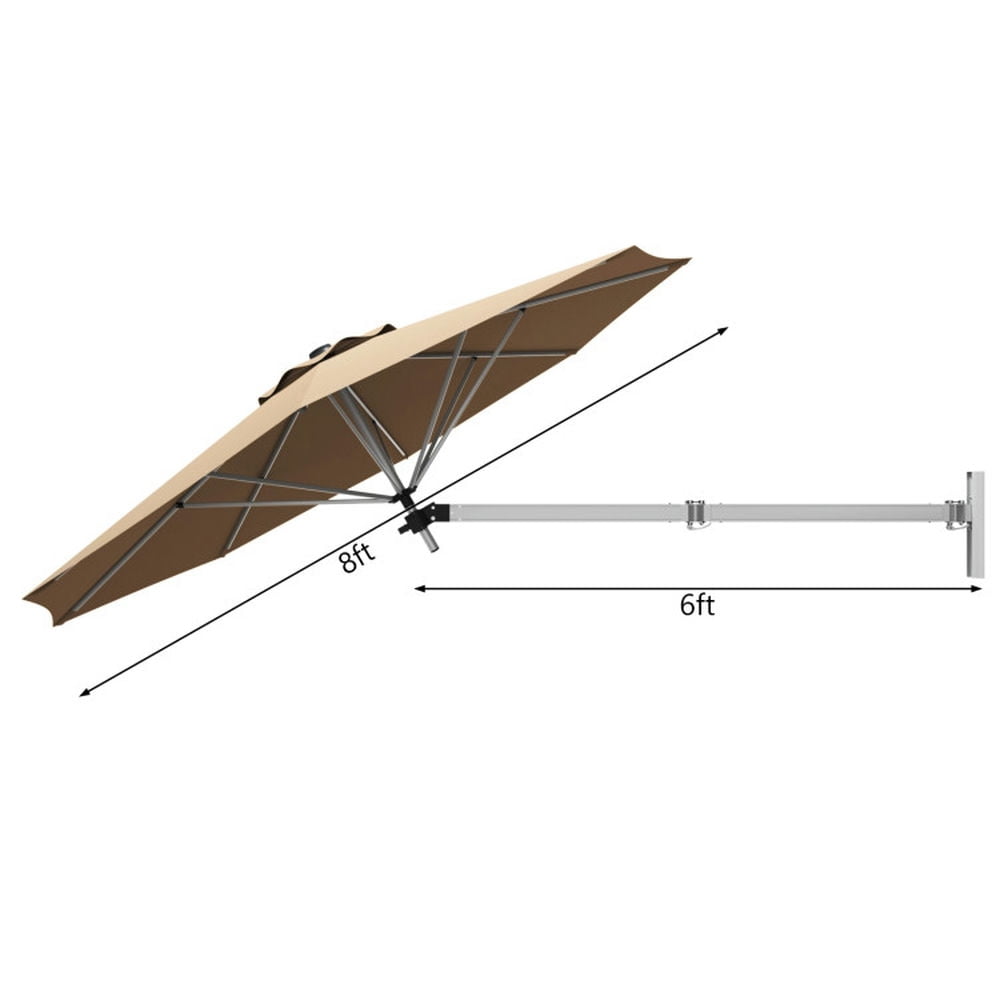 Kadyn Outdoor Patio Umbrella, Outdoor Table Umbrella, 8ft Wall-Mounted Telescopic Folding Tilt Sun Shade Umbrella-Beige