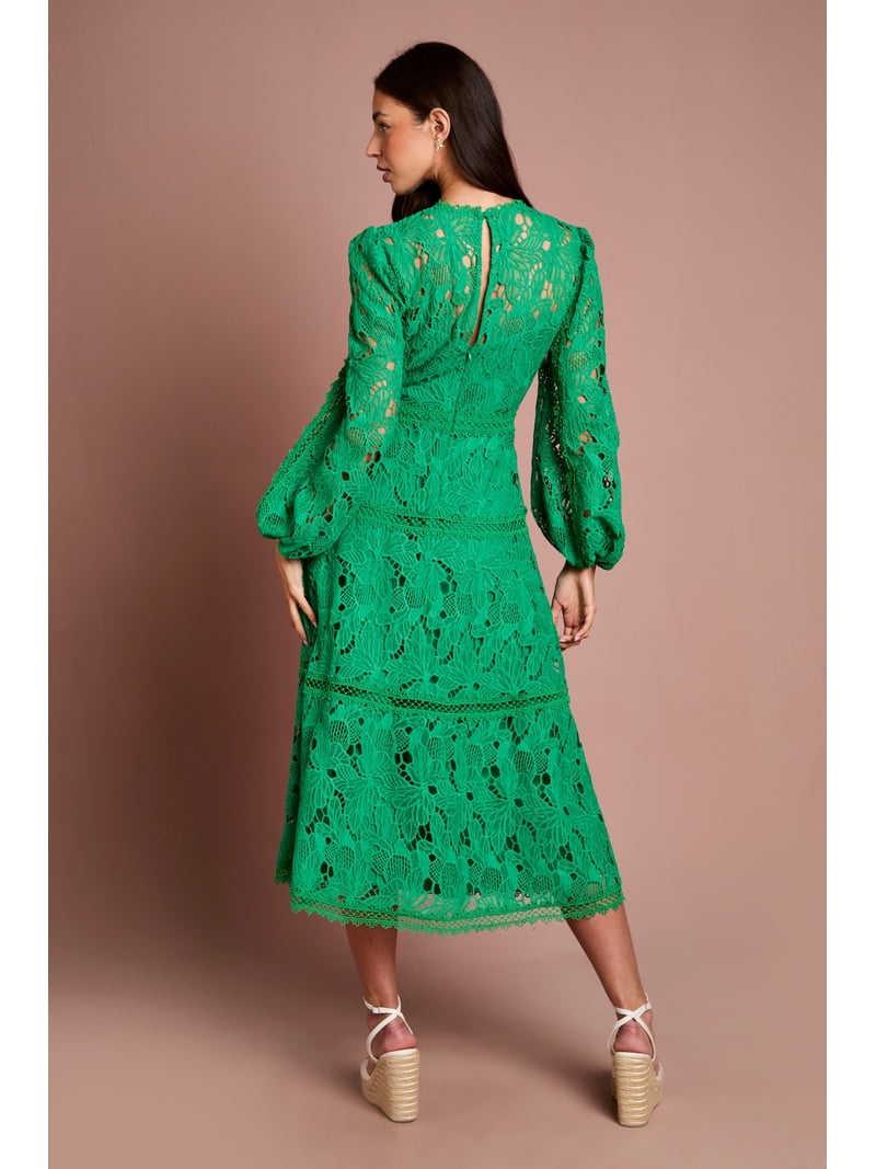 coast green lace dress Panel Long Sleeve Midi FALL8.30