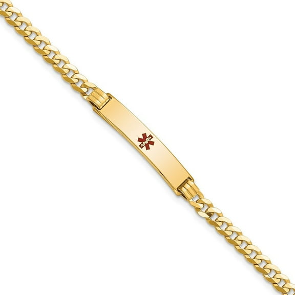 Auriga Fine Jewelry 14K Yellow Gold Red Enamel Curb Link Id Bracelet 7 inch for Women (L- 7inch, W- 5.5mm)