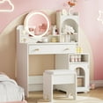 thumbnail image 6 of VEANERWOOD Princess Makeup Vanity Sets with HD Mirror & Storage Cabinet and Comfy Stool, Vanity Table with Glass Door for Girls Bedroom, 6 of 7