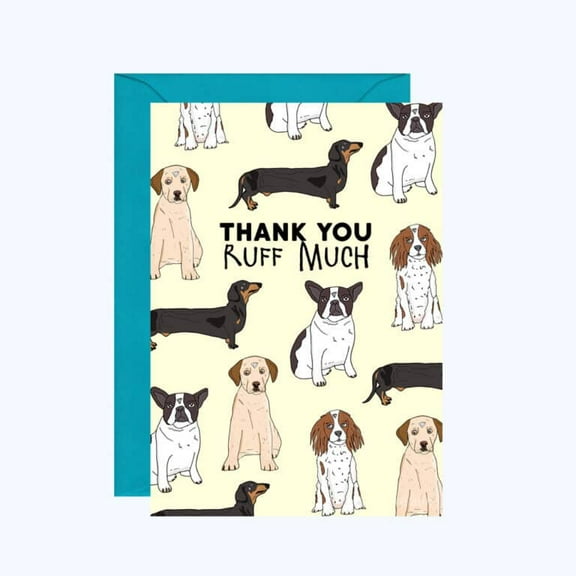 Thank You Dog Card - "Thank You Ruff Much" Design with Cute Dog Illustrations - Includes Envelope - Perfect for Pet Lovers and Animal Enthusiasts