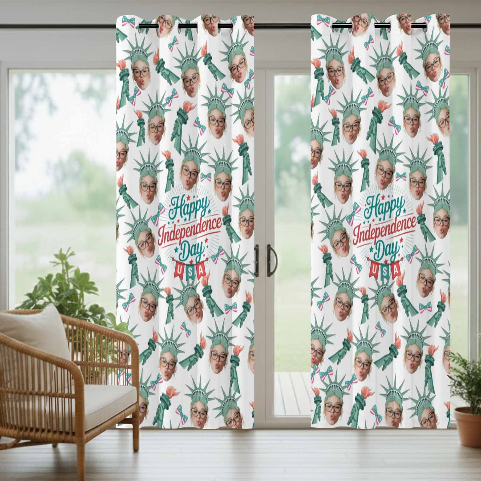 Happy Independence Day Outdoor Curtains for Patio, Green Crown The Goddess Of Liberty USA Sunshade Privacy Drapes Grommet Waterproof Outside Curtains for Porch/Cabana/Balcony 54"x 108", 1 Panel