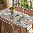 thumbnail image 3 of Paisley Flower Table Cloths for 5 Foot Rectangle Tables, Spring Watercolor Floral Leaf Plant Orange Patio Waterproof Elastic Fitted Tablecloths, Washable Rectangular Table Cover for Camping, 3 of 8