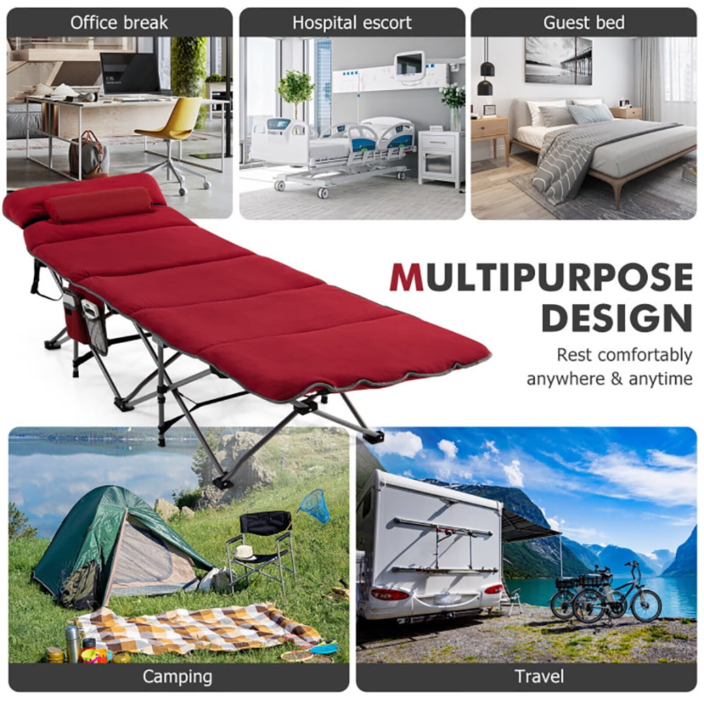 Aimee Lii Folding Retractable Travel Camping Cot with Mattress and Carry Bag, Outdoor Portable Camping Bed for Sleeping Hiking Travel, Red