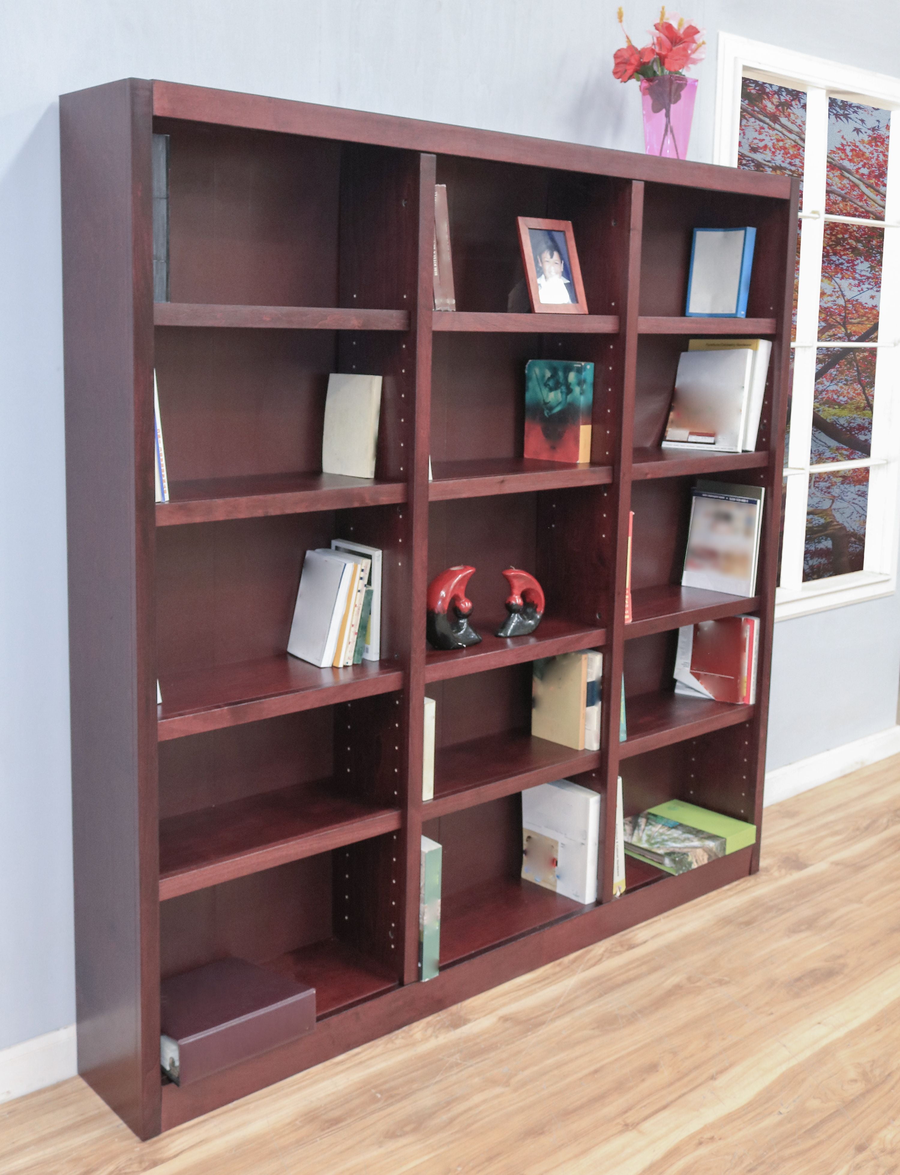 Triple Wide Wood Bookcase 72 Inch, 72 Inch Long Bookcase