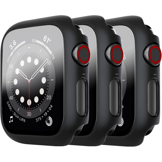 3 Pack Case for Apple Watch Screen Protector 44mm SE Series 6 Series 5 Series 4, Hard PC Full Protective Cover with Tempered Glass for iWatch 44mm (Black, 3 Pack)