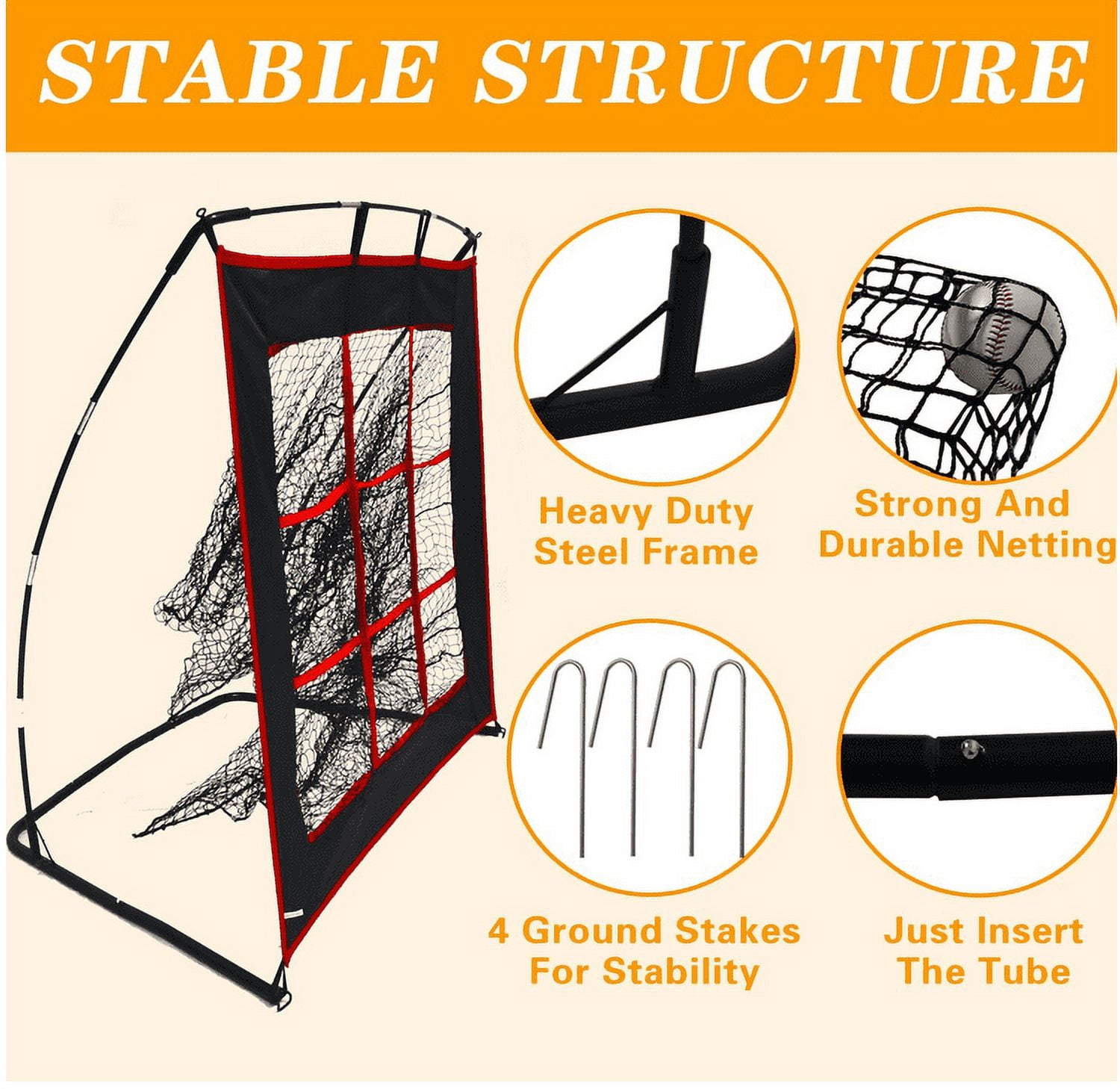 Gagalileo 9-Hole Baseball & Softball Pitching Net, Heavy-Duty Steel Frame Strike Zone Target, Portable Accuracy Trainer for Backyard Practice