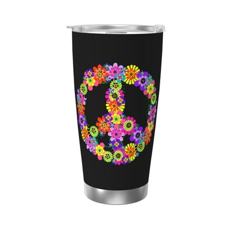 

Floral Peace Sign 20 Oz Water Bottle Insulated Tumblers Stainless Steel Cups Double Wall Tumbler with Lid