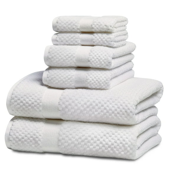Kingrest Ensembles de Serviettes de Bain de 6 Pcs, 2 Serviettes de Bain 2 Serviettes à Main 2 Débarbouillettes, Serviettes 100 % Coton Hautement Absorbantes pour Salle de Bain, Gym, Hôtel - Blanc