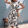 thumbnail image 3 of Gdvsclr Floral Dress for Women Wedding Guest Crewneck Short Sleeve Tie Waist Midi Flowy Boho Beach Dresses White L, 3 of 5