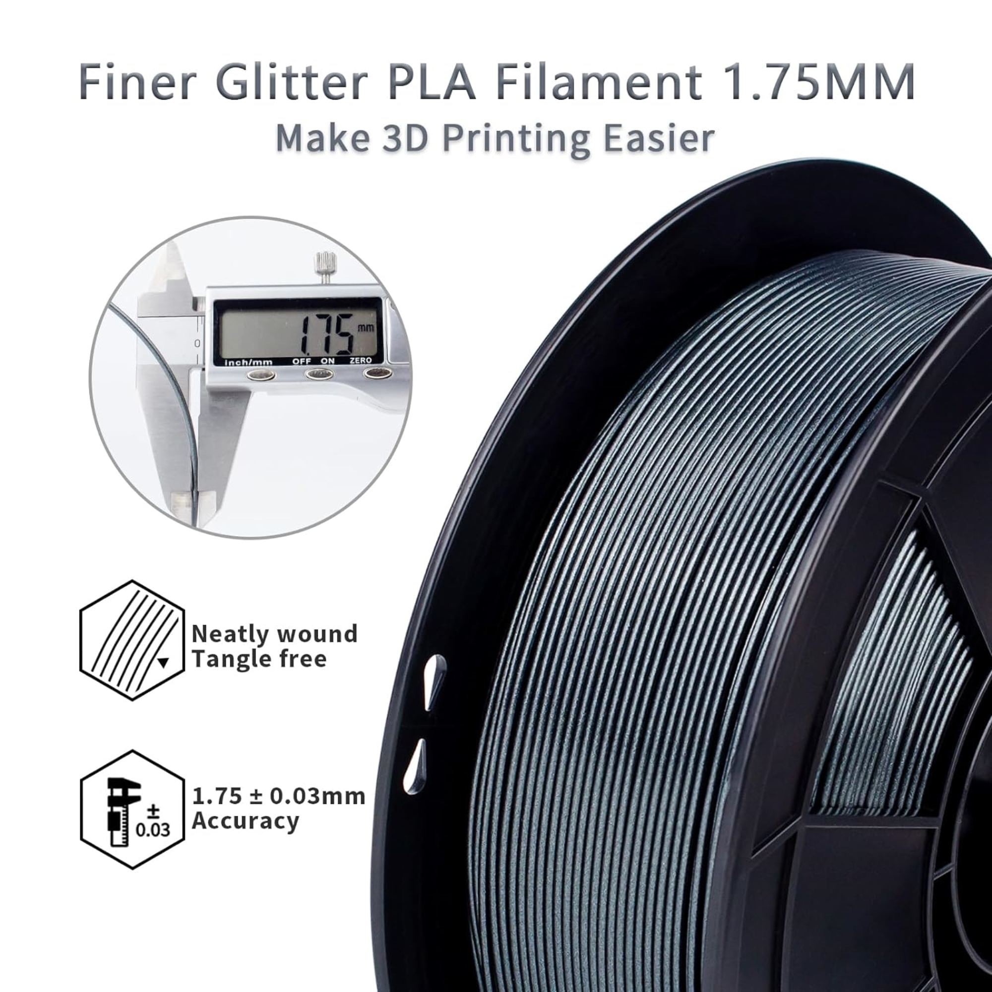 Ziro 3D Mystic PLA Filament 1.75mm 1kg, Midnight Silver