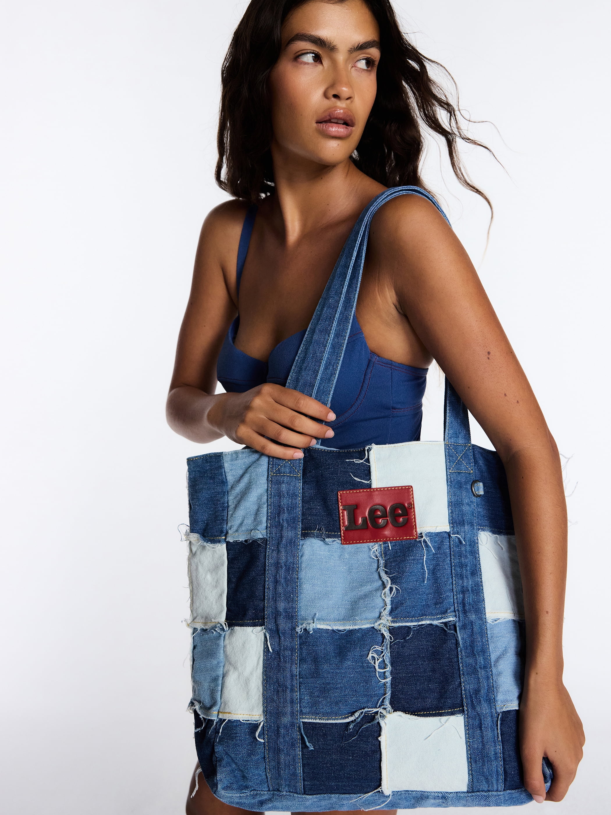Kacey Lee Women's Denim Tote Bag, Denim Patchwork