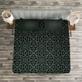 thumbnail image 3 of Ambesonne Dark Grey Quilted Bedspread Set 3 Pcs, Folk Celtic Floral, Queen Size, Black Grey, 3 of 3