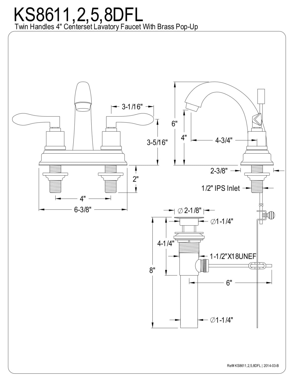 Kingston Brass KS8615DFL 4 in. Centerset Bathroom Faucet, Oil Rubbed Bronze