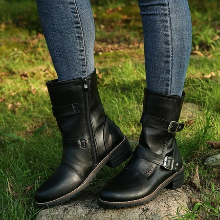 

MIASHUI Middle Booties Strap Heels Color Round Solid Women Shoes Toe Retro Buckle Women s Boots Women Sneakers Shoes Wedges Women Shoes Casual