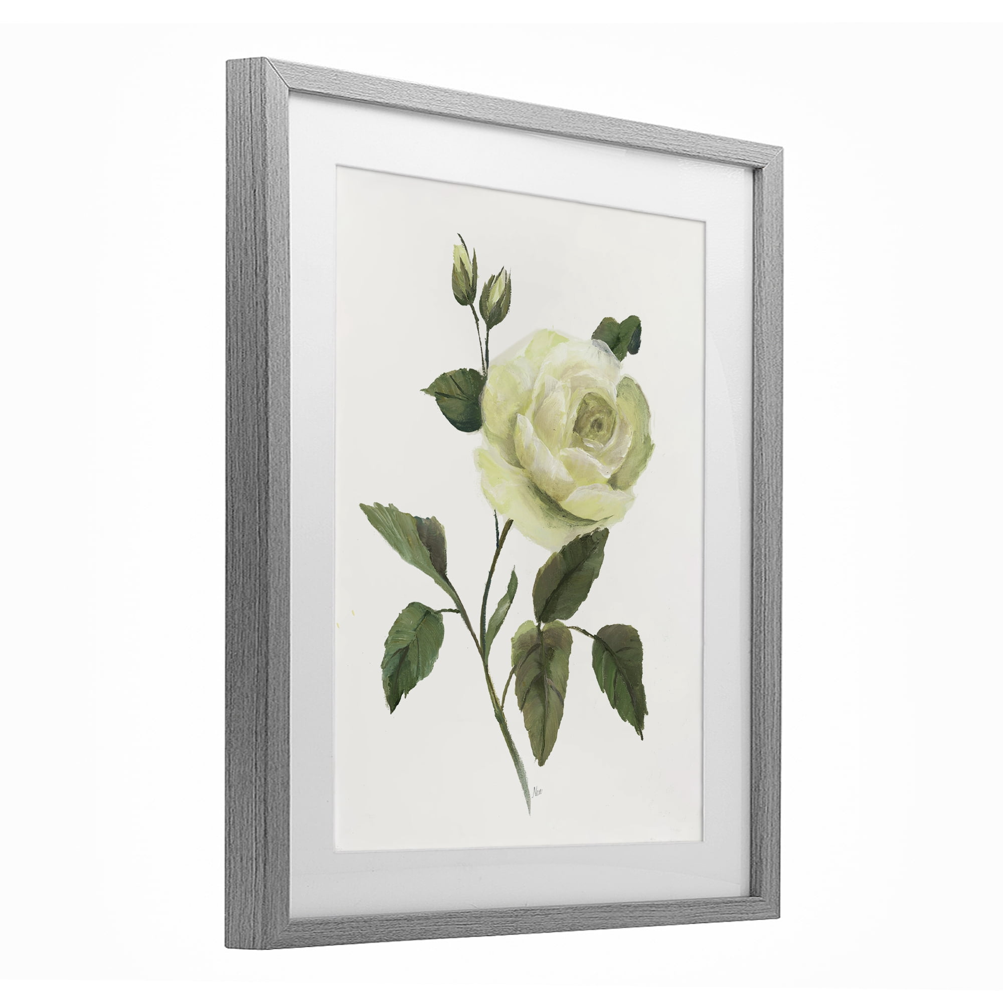 Stupell Industries Cream Garden Rose with Buds Gray Framed Print Under Glass, design by Nan